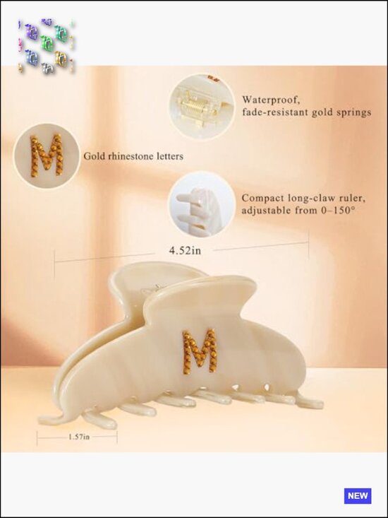 Monogram Hair Claw Clip Acetate Strong Grip Anti Static Rhinestone Initial Gift main image 5